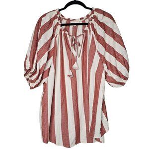 Knox Rose XXL Red Striped Top Boho Puff Sleeve Tassel Pesant Cottage Western